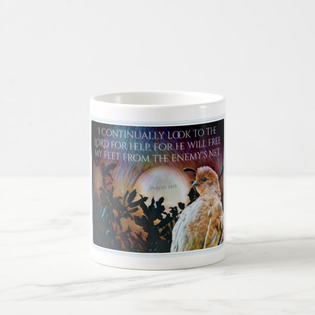 Psalms 25:15 Bible Verse With Female Quail Coffee Mug (Center)
