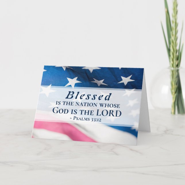 Psalms 33:12 Blessed is the Nation USA Flag  Card (Front)