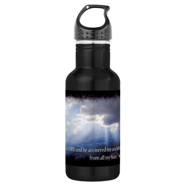 Psalms 34:4 on dark 532 ml water bottle (Front)