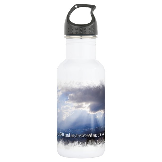Psalms 34:4 on light 532 ml water bottle (Front)