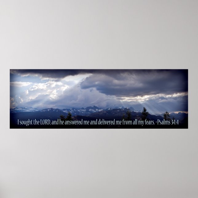 Psalms 34:4 panorama dark vignette poster (Front)