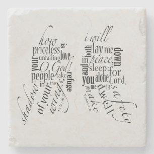 Psalms 36:7 and 4:8, NIV Stone Coaster