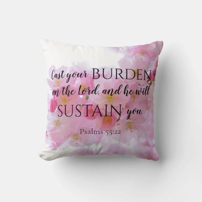 Psalms 55:22 Bible Verse Throw Pillows (Front)
