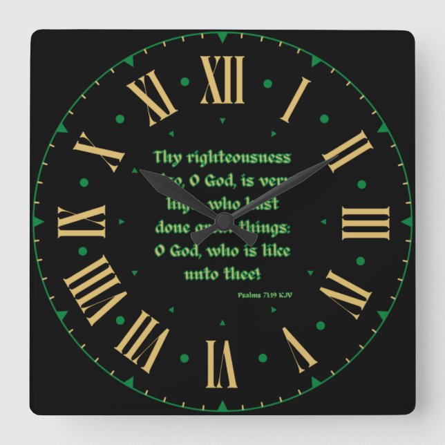 Psalms 71:19 KJV Bible Verse Roman Numeral II Square Wall Clock (Front)