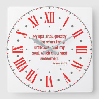Psalms 71:23 KJV Bible Verse Roman Numeral Square Wall Clock