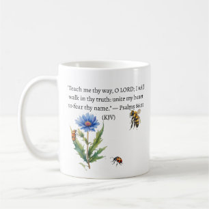 Psalms 86 11 KJV Blue Cornflower & Bee Faith Coffee Mug