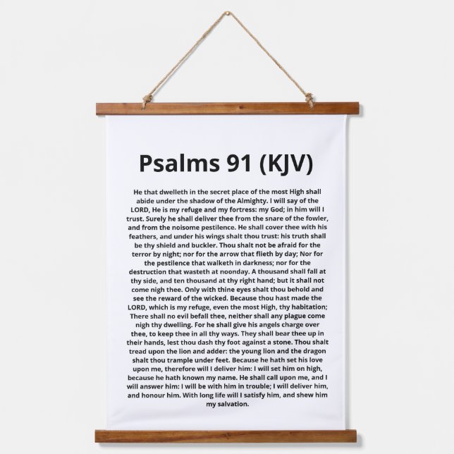 Psalms 91 (KJV). Scripture Quote. Black and White Hanging Tapestry (Front)