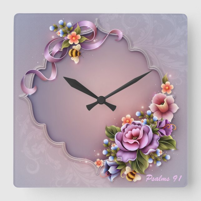 Psalms 91 Square Wall Clock (Front)