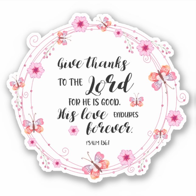 Psalms Bible Verse Give Thanks Pink Flowers (Front)