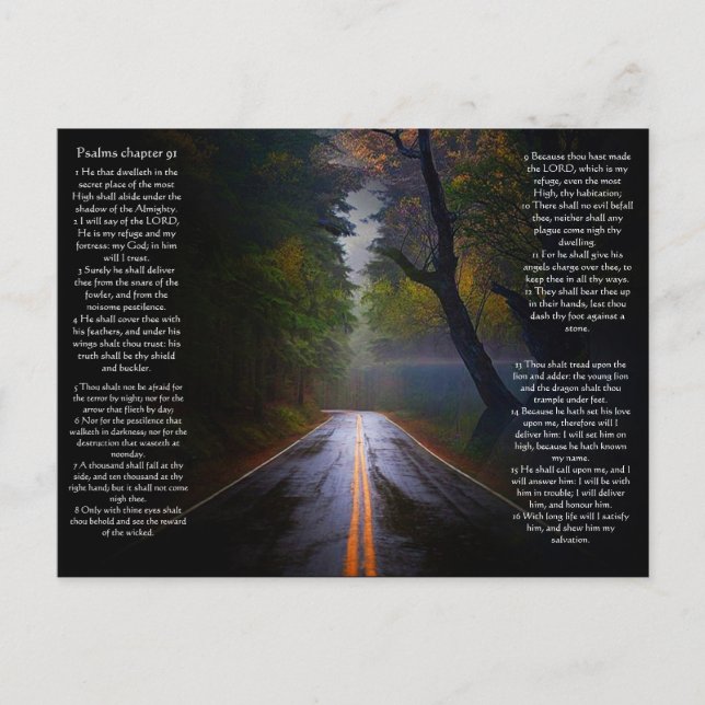 Psalms chapter 91 Dark Road Postcard (Front)