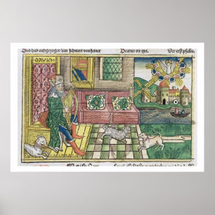 Psalms: frontispiece showing King David playing th Poster