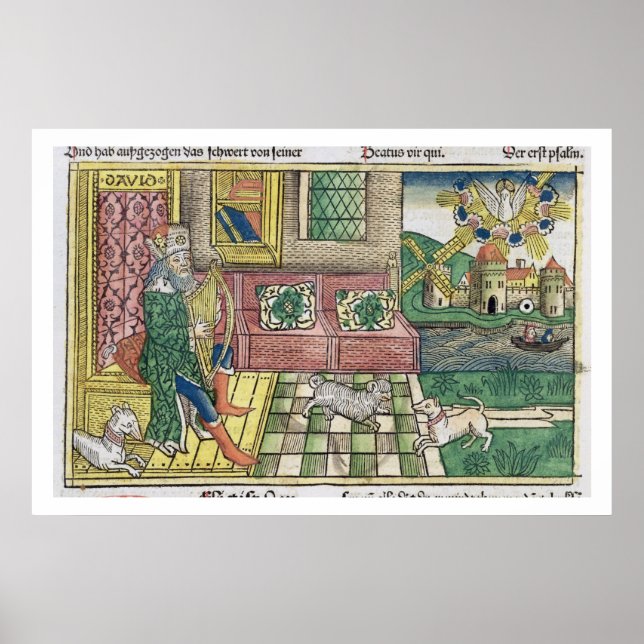 Psalms: frontispiece showing King David playing th Poster (Front)