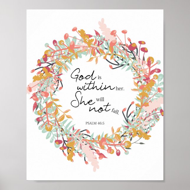 psalms God is within her floral wreath Bible Poster (Front)