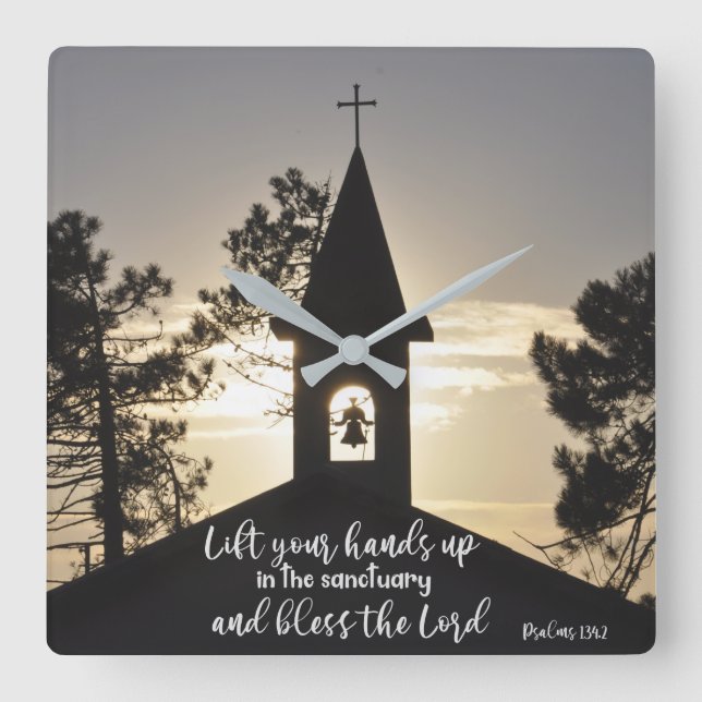  Psalms Lift Up Your Hands Bible Verse Church Square Wall Clock (Front)