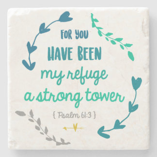 Psalms Strong Tower Christian Bible Verse Wreath Stone Coaster