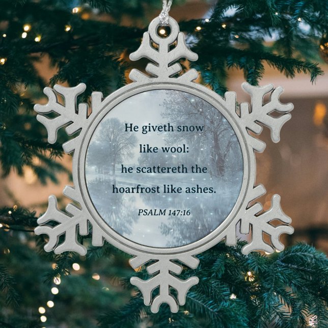 Psalms Verse Winter Woodlands Rustic Christmas Snowflake Pewter Christmas Ornament (Creator Uploaded)