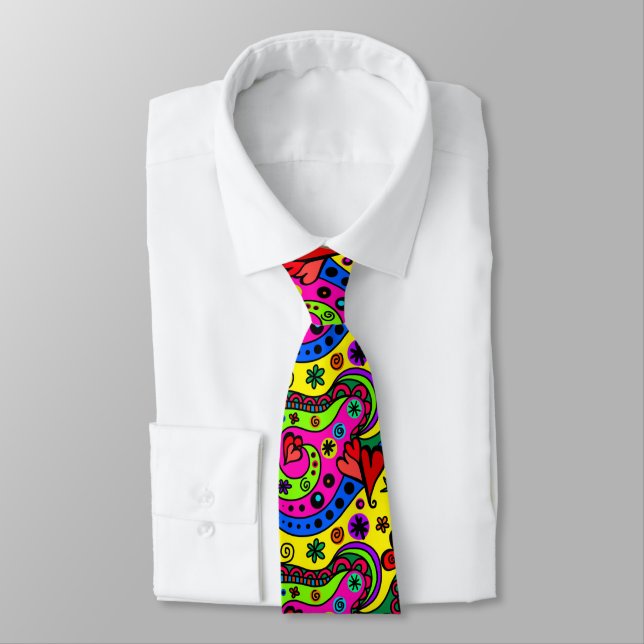Pschedelic Bohemian Hippie Colourful Art Tie (Tied)