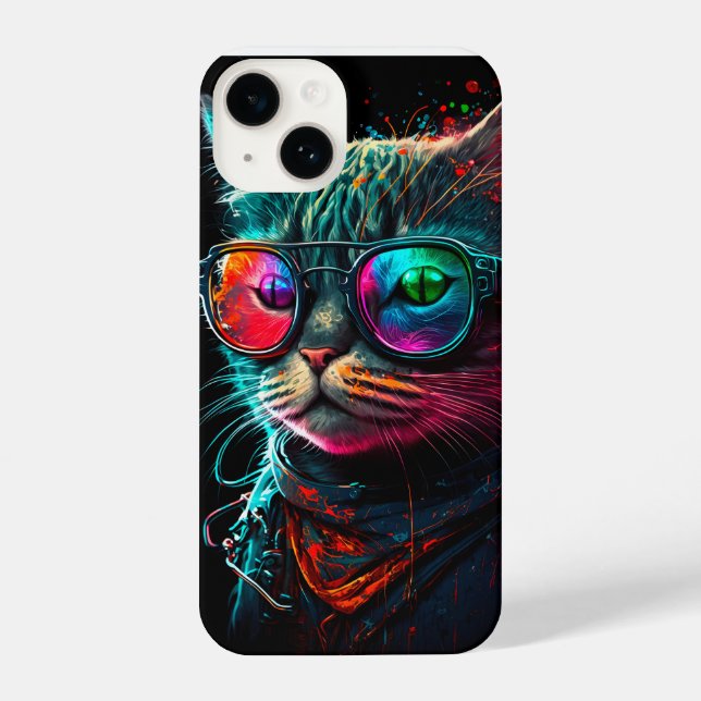 Pshychaselic cat with bandanna & sunglasses iphone iPhone case (Back)