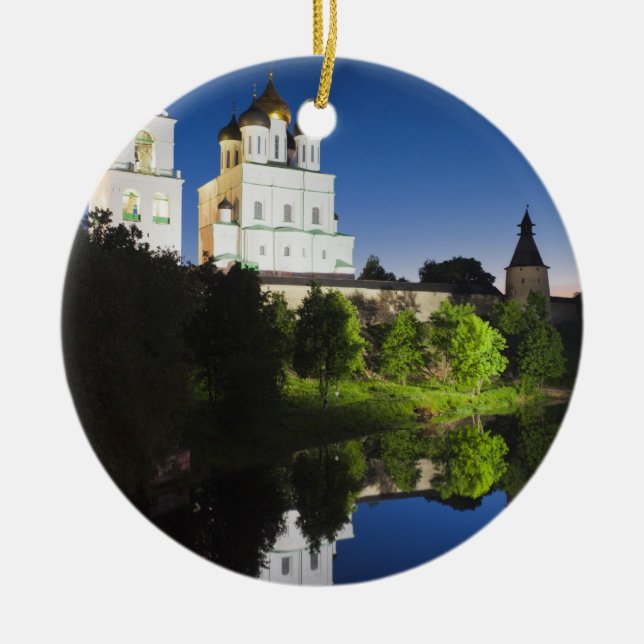 Pskov Kremlin and Trinity Cathedral Ceramic Tree Decoration (Front)