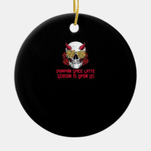 PSL Pumpkin Spice Latte Season Autumn Skull Ceramic Ornament