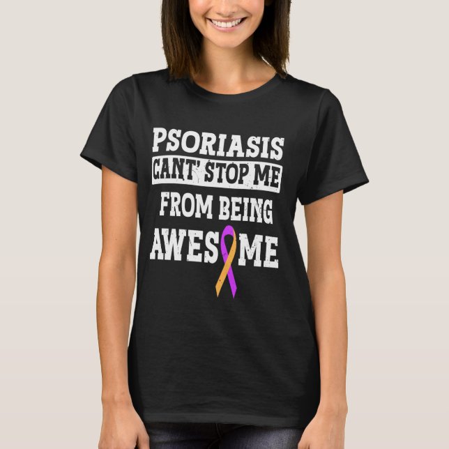 Psoriasis Awareness Awsome Orange and Purple Vinta T-Shirt (Front)