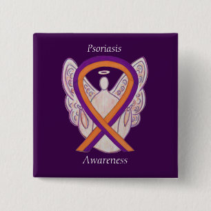 Psoriasis Awareness Ribbon Angel Custom Pin Button
