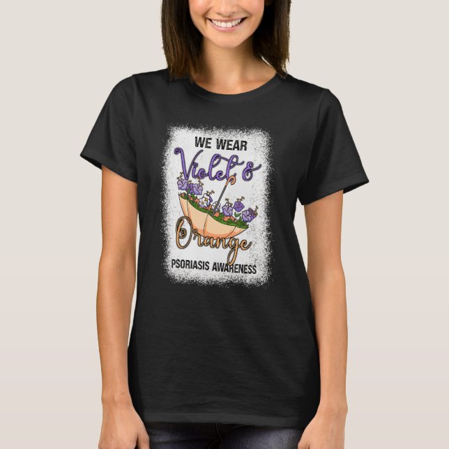 Psoriasis Awareness We Wear Violet Orange Umbrella T-Shirt (Front)
