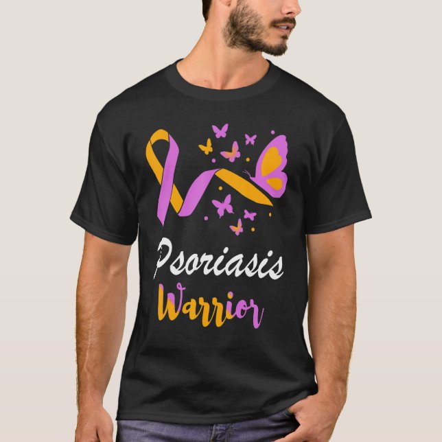 Psoriasis Warrior Butterfly Support Lavender & Ora T-Shirt (Front)