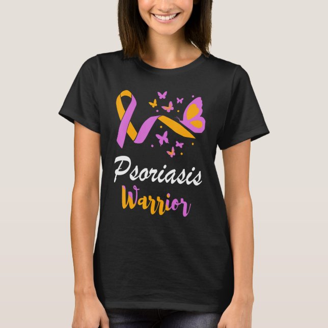 Psoriasis Warrior Butterfly Support Lavender & Ora T-Shirt (Front)