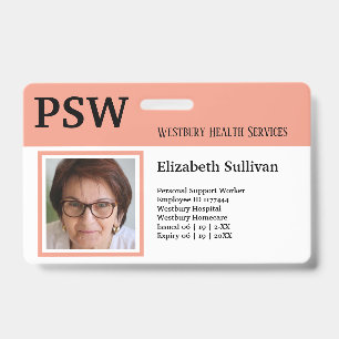 PSW Healthcare or Hospital Employee Photo ID Badge