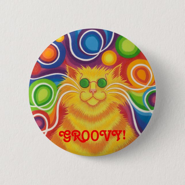 Psy-cat-delic 'Groovy!' button badge (Front)