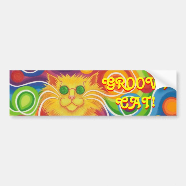 Psy-cat-delic 'Groovy Cat' bumper sticker (Front)