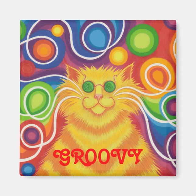 Psy-cat-delic 'Groovy' fridge magnet square (Front)