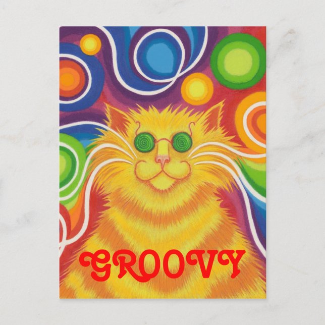 Psy-cat-delic 'Groovy' postcard vertical (Front)