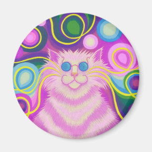 Psy-cat-delic Pink fridge magnet round