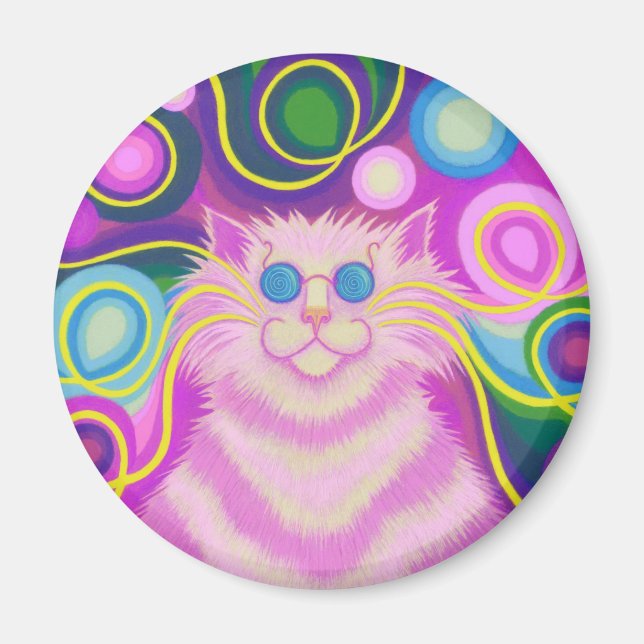 Psy-cat-delic Pink fridge magnet round (Front)
