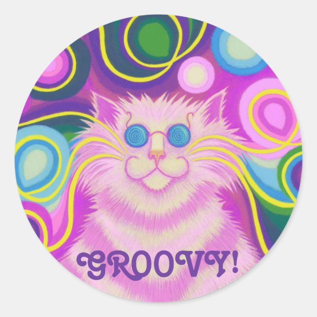 Psy-cat-delic Pink 'Groovy' round sticker (Front)
