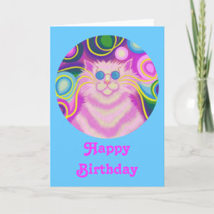 Psy-cat-delic Pink 'Happy Birthday' card blue