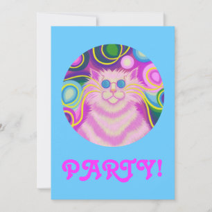 Psy-cat-delic Pink 'Party' invitation blue