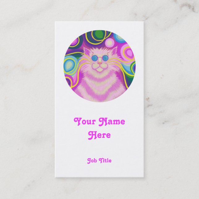 Psy-cat-delic Pink 'round' portrait white Business Card (Front)