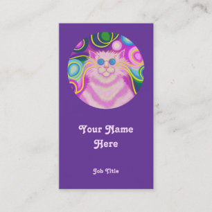 Psy-cat-delic Pink 'round' portrait white Business Card