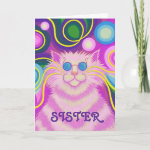 Psy-cat-delic Pink 'Sister' 'groovy birthday' card