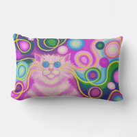 Psy-cat-delic Pink throw pillow