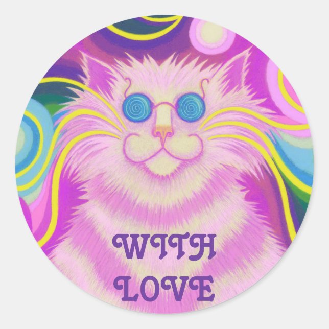Psy-cat-delic Pink 'With Love' round sticker (Front)