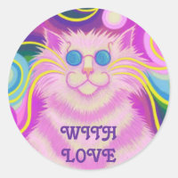 Psy-cat-delic Pink 'With Love' round sticker