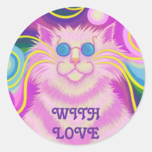 Psy-cat-delic Pink 'With Love' round sticker