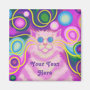 Psy-cat-delic Pink 'Your Text' fridge magnet