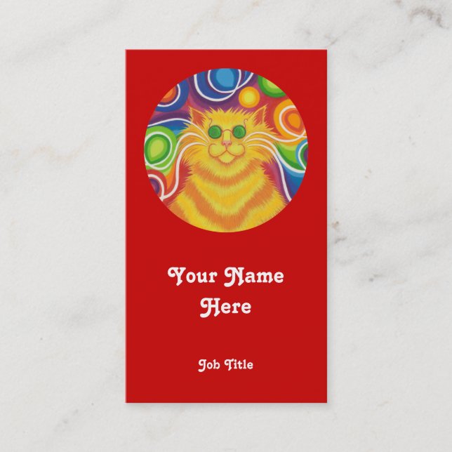 Psy-cat-delic 'round' business card portrait red (Front)