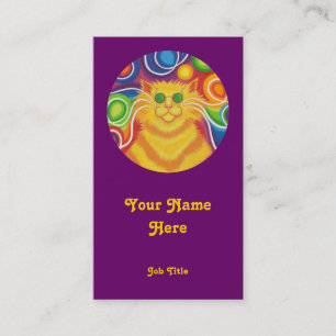 Psy-cat-delic 'round' portrait purple business card