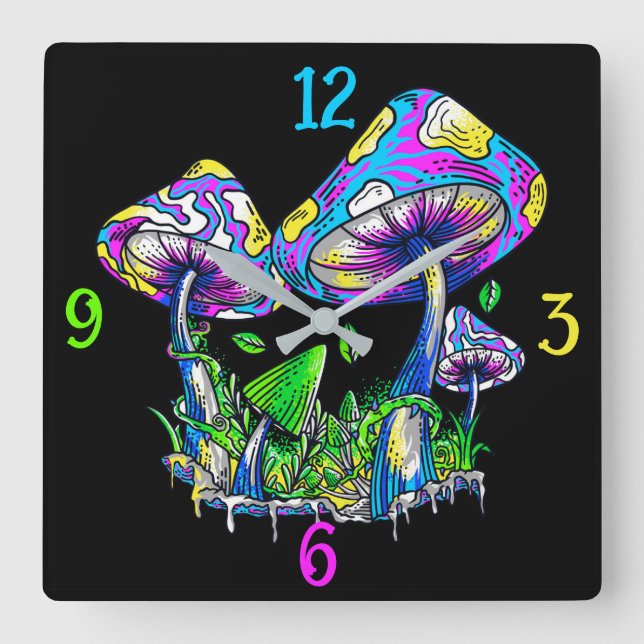 Psycedelic Mushrooms  Square Wall Clock (Front)
